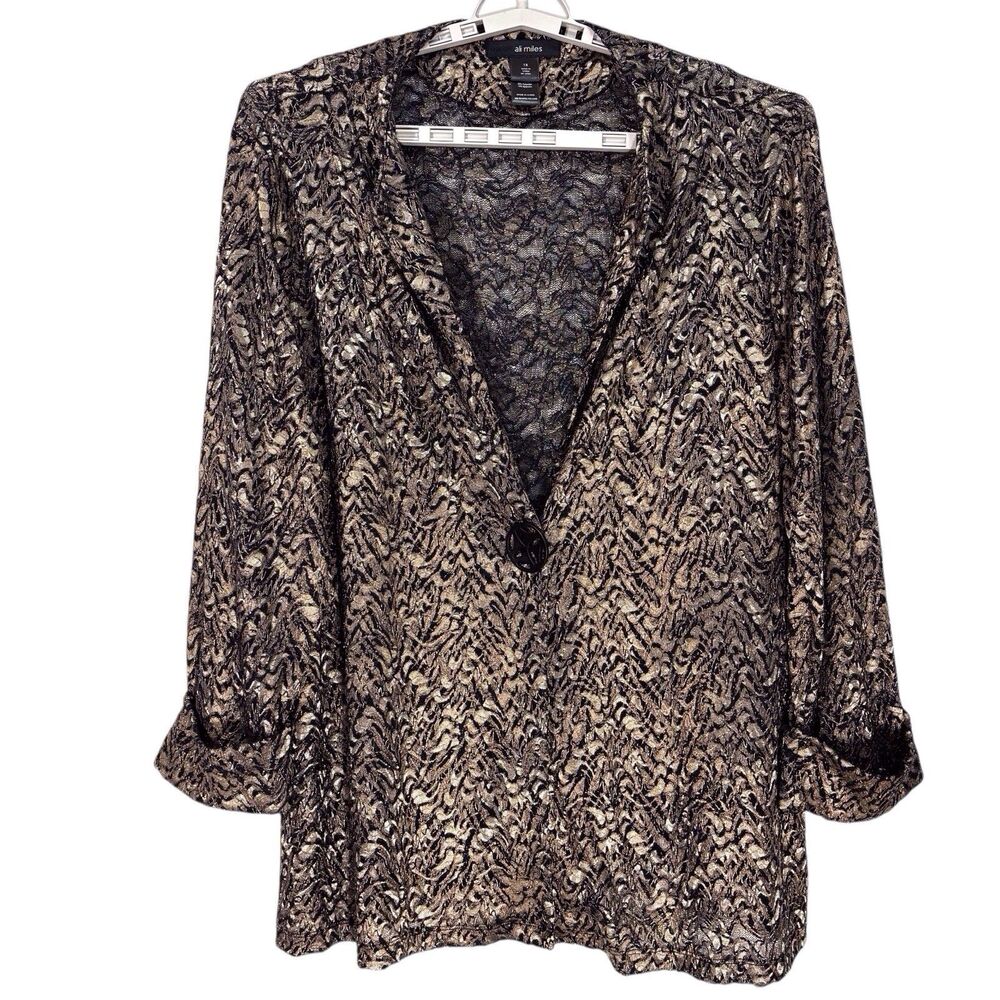 Ali Miles Lace Brocade Jacket Black Gold Top Women’s Size 1X Mature Whimsical